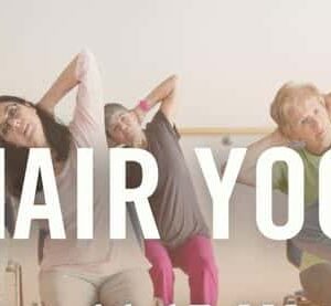 Chair yoga class schedule with seated participants.